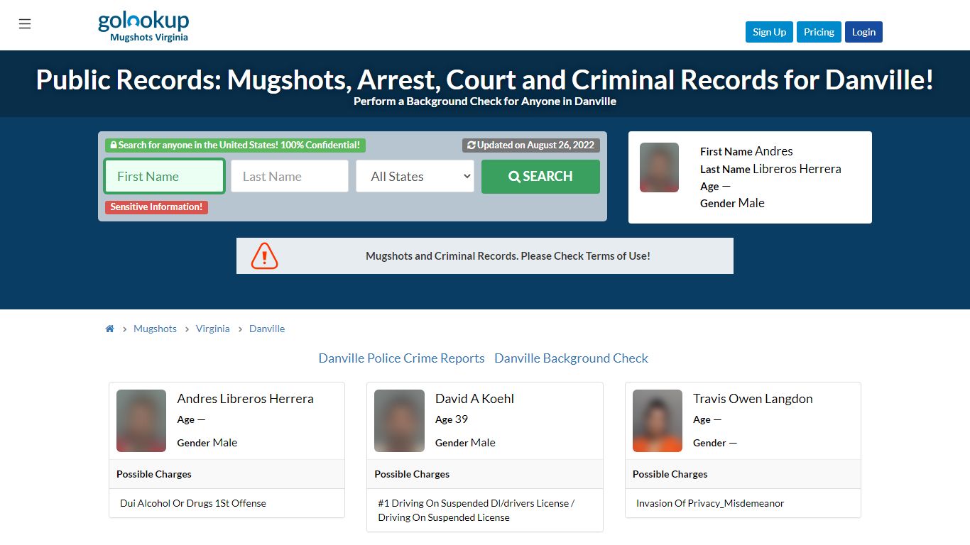 Mugshots Danville, Arrest Records Danville - GoLookUp