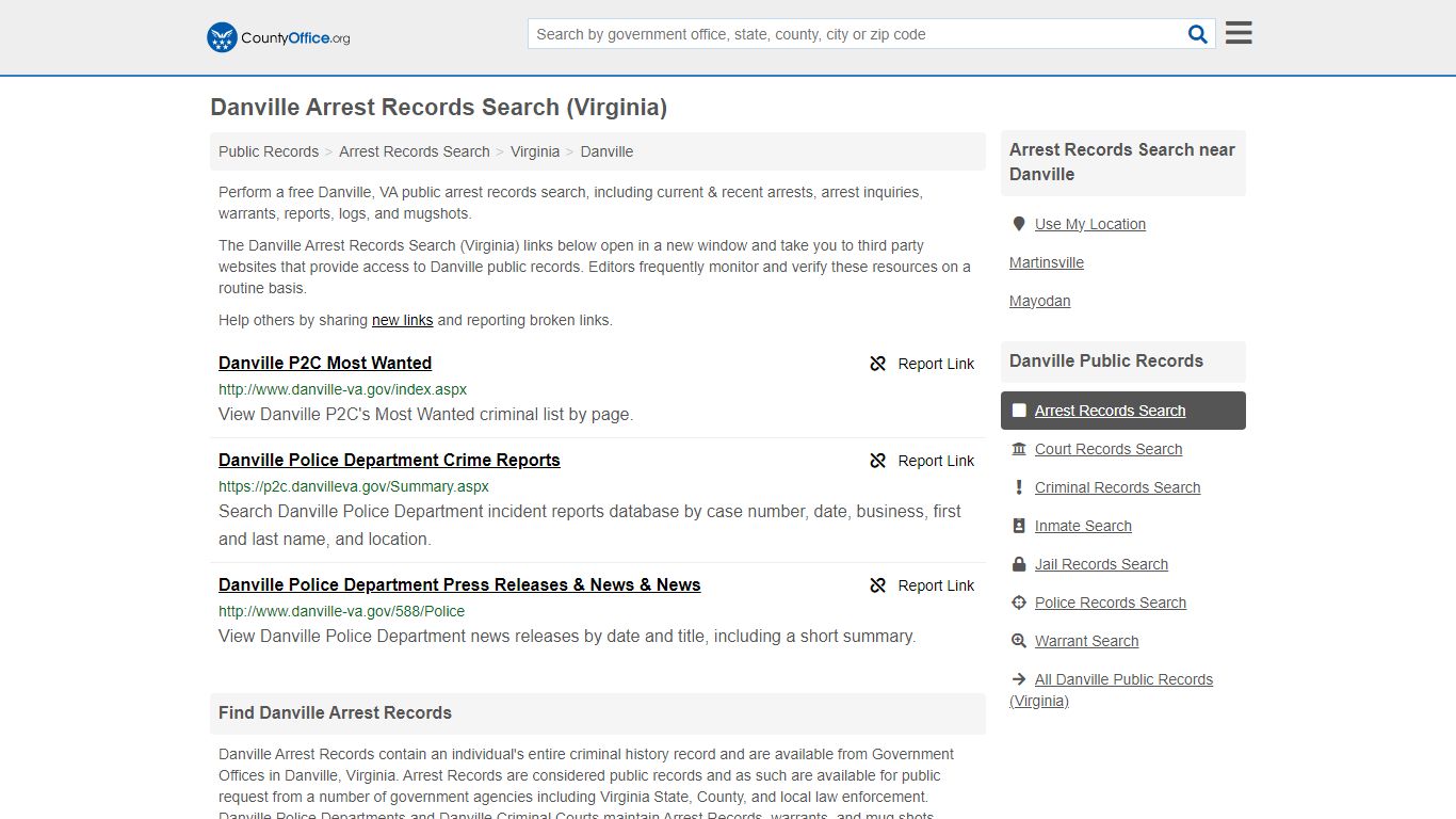 Arrest Records Search - Danville, VA (Arrests & Mugshots) - County Office